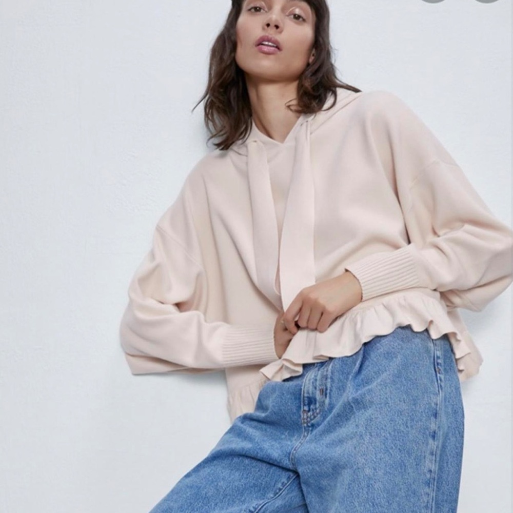 Zara Soft Ruffle Cream Knit Top